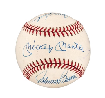 Multi Signed Hall of Famers Baseball with Mantle, Mays, Seaver, Snider and Bench